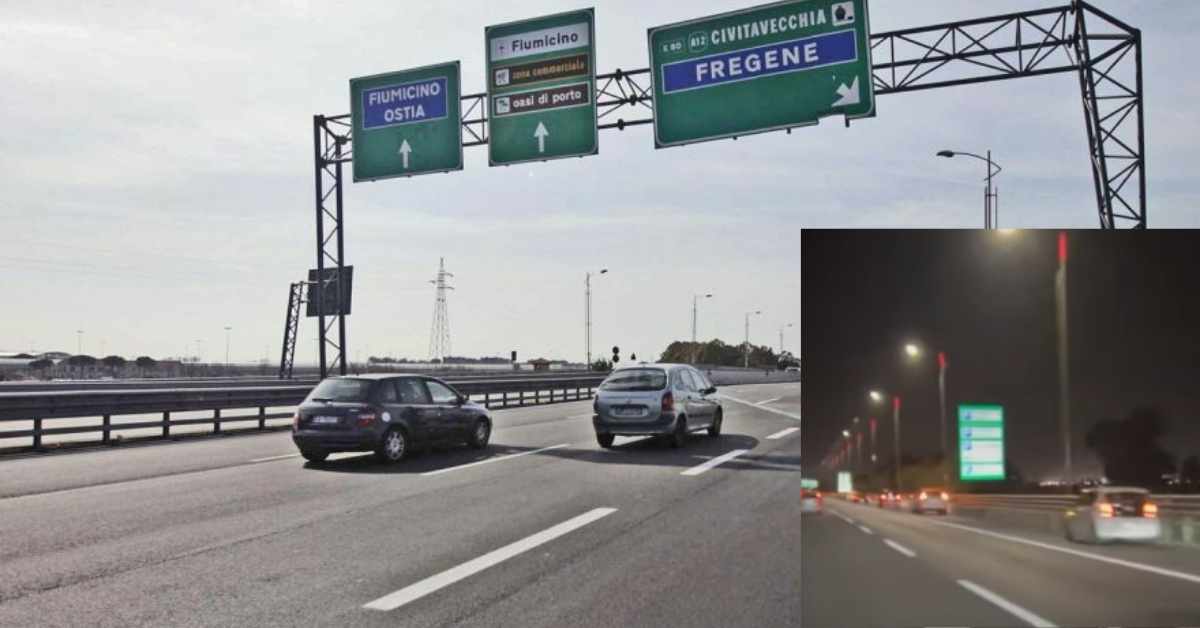 Auto in sosta sulla corsia d'emergenza dell'Autostrada Roma-Fiumicino