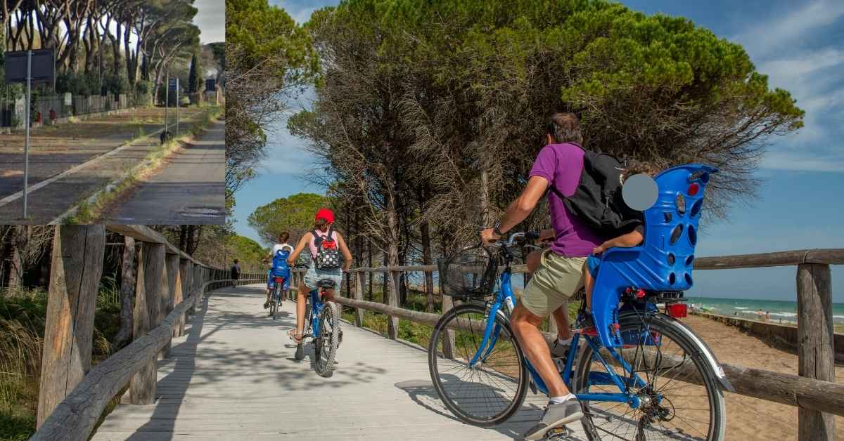 Persone viaggiano in bicicletta sulla pista ciclabile