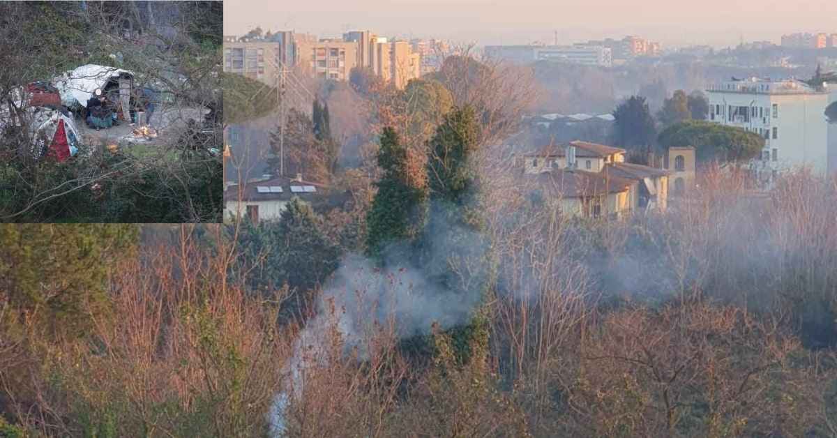 Roghi tossici al campo nomadi di Monti Tiburtini a Roma