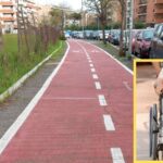 Signora disabile sulla pista ciclabile di via Isole del Capo Verde